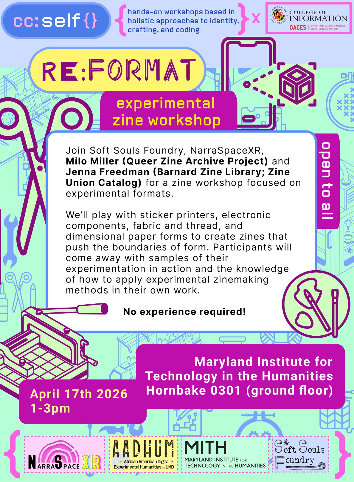 Promotional image for re: format | experimental zine workshop