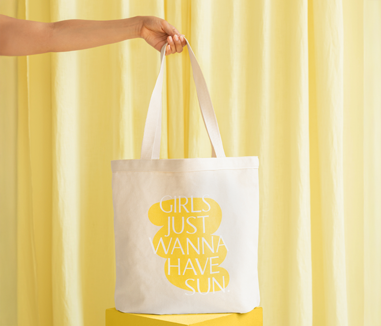 Canvas Shopper mit Aufdruck „Girls just wanna have sun“