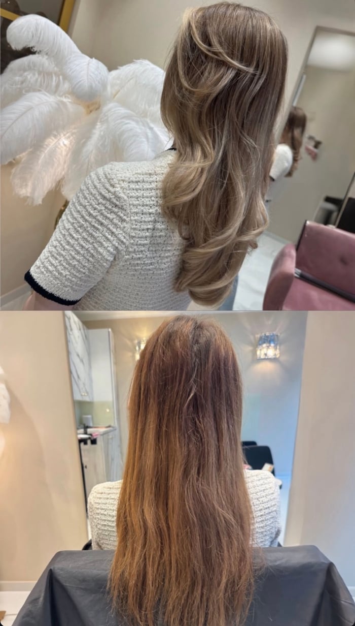 Sanftes Blond-Balayage mit fließenden Übergängen, Rückansicht