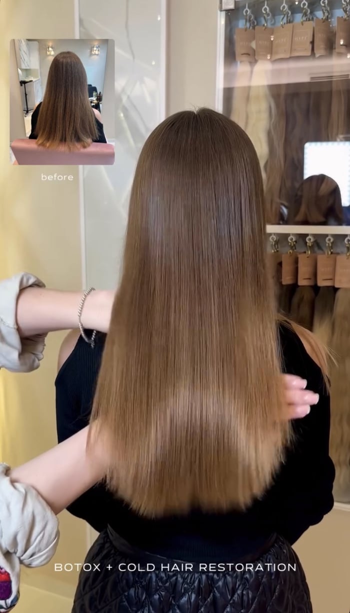 Glattes, glänzendes Haar nach Hair Botox und Cold Hair Restoration