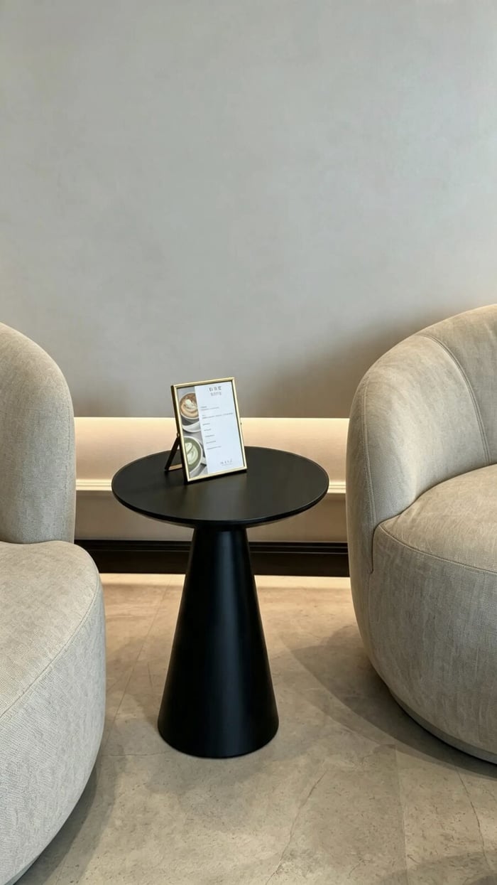 Zwei Loungesessel mit Beistelltisch und Getränkekarte im HYPE Studio