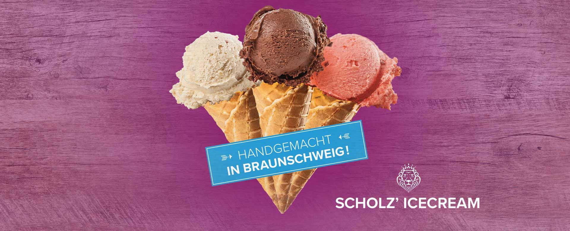 Scholz' Icecream — handgemachtes Eis aus Braunschweig, drei Kugeln in der Waffel