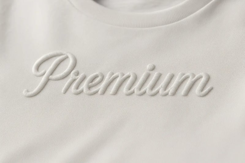 Weißes Heavyweight-Tee mit Premium-Schriftzug, tone-on-tone gestickt