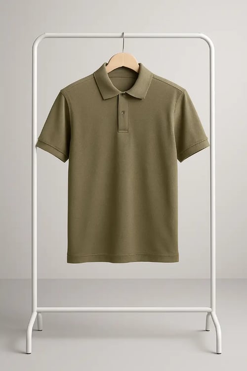 Olives Poloshirt auf Garderobenstange