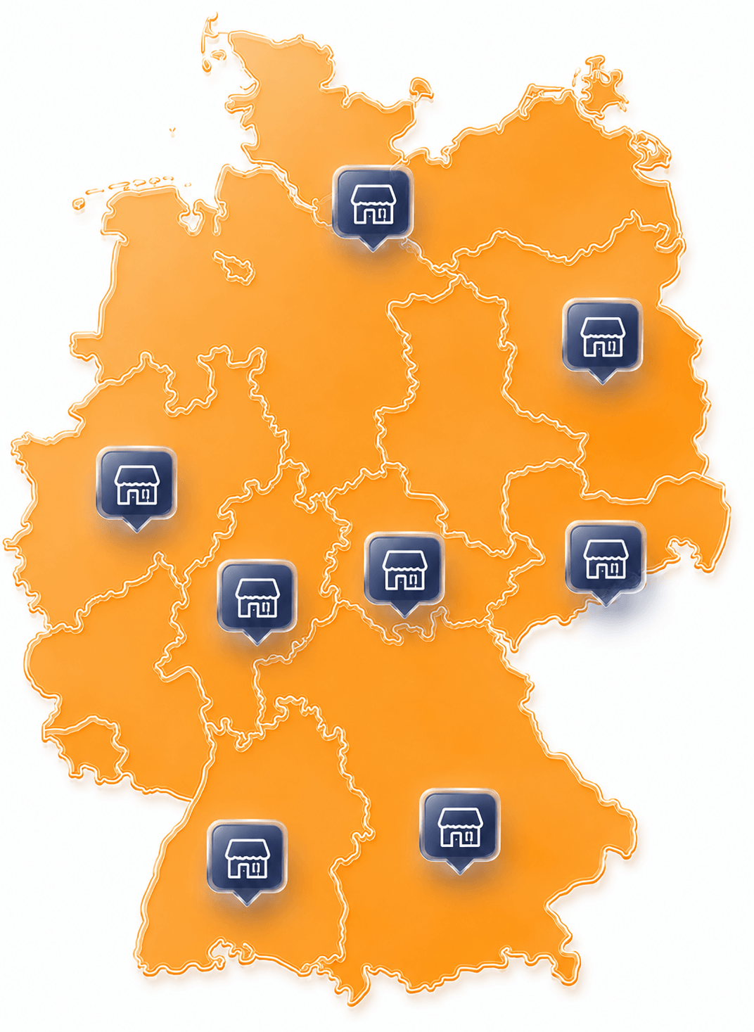 Deutschlandkarte mit markierten Franchise-Standorten.