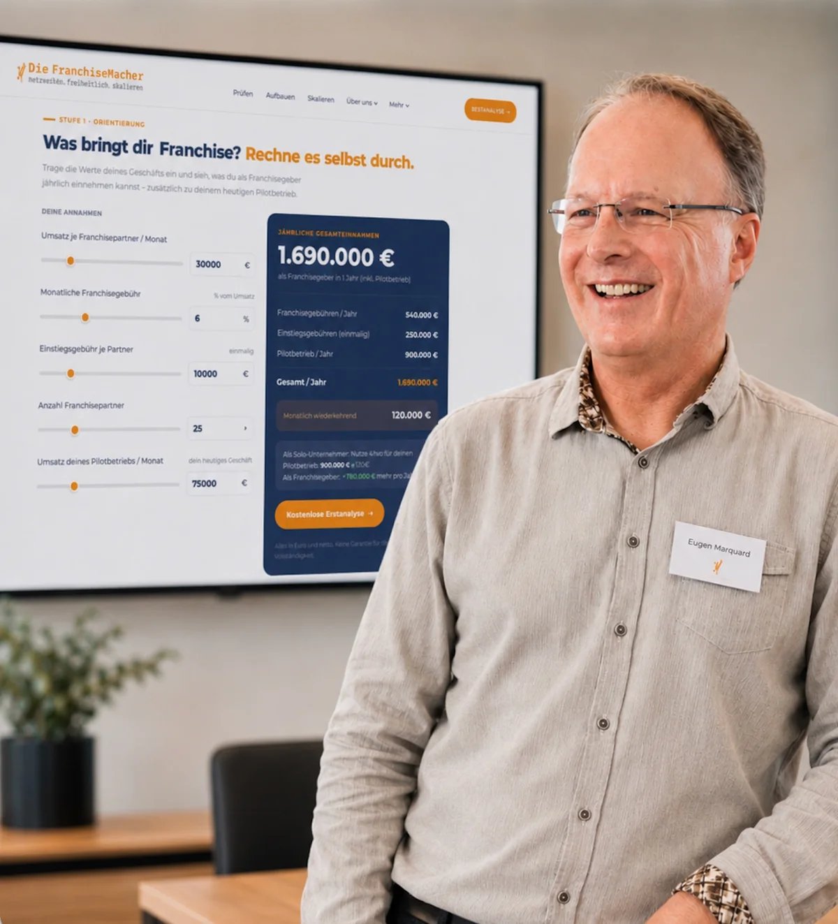 Eugen Marquard erklärt im Workshop die Skalierungsstrategie der FranchiseMacher.