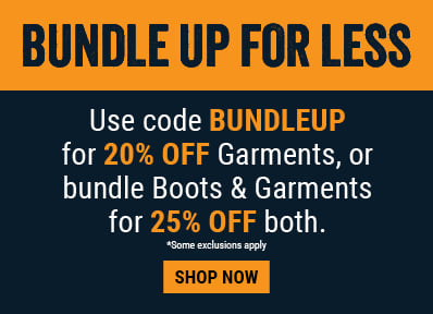 BUNDLE UP FOR LESS. Use the code BUNDLEUP for 20% OFF Garments, or bundle Boots & Garments for 25% OFF both.  Shop Now