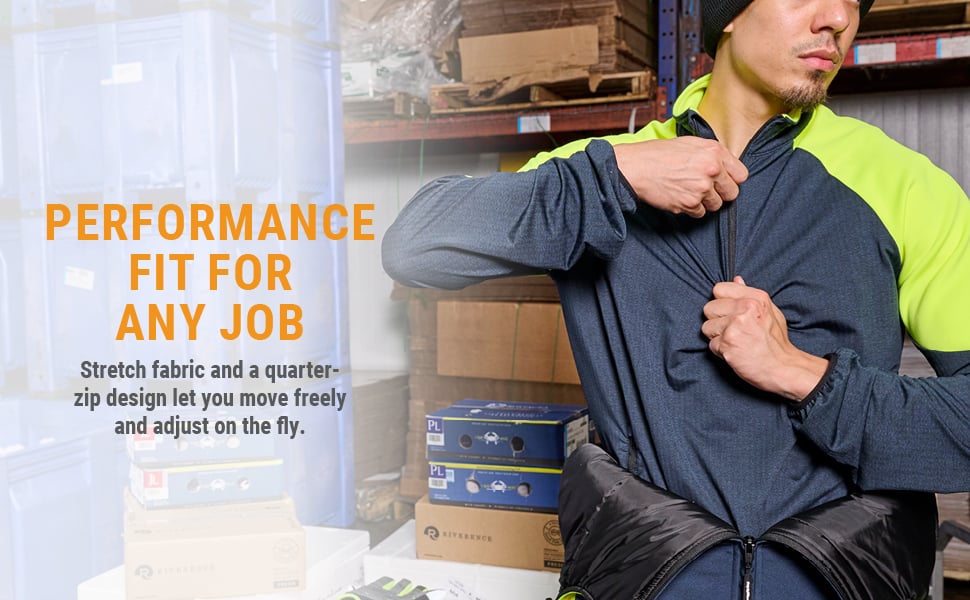 PERFORMANCE FIT FOR ANY JOB. Stretch fabric and a quarter-zip design let you move freely and adjust on the fly.