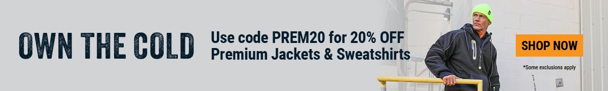 OWN THE COLD. Use code PREM20 for 20% OFF Premium Jackets & Sweatshirts.