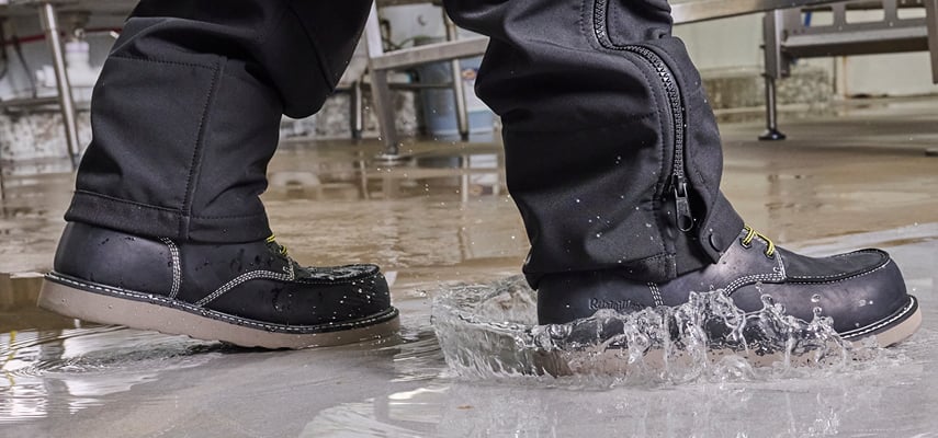 Waterproof boots on the job.