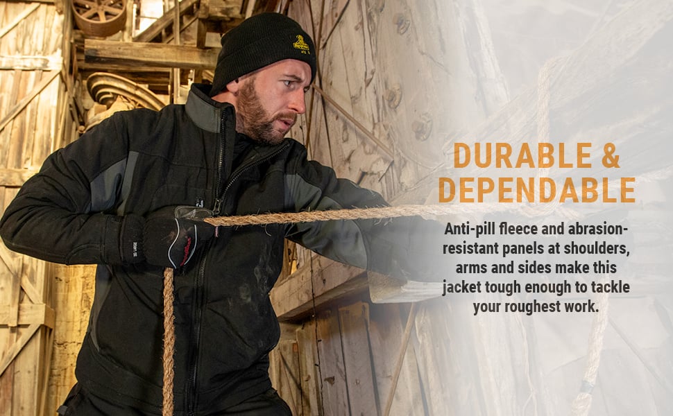 DURABLE & DEPENDABLE Anti-pill fleece and abrasion-resistant panels at shoulders, arms and sides make this jacket tough enough to tackle your roughest work. 