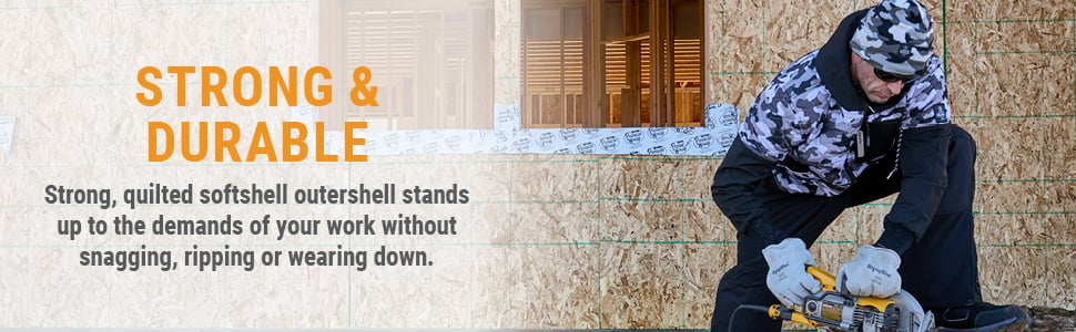 STRONG & DURABLE Strong, quilted softshell outershell stands up to the demands of your work without snagging, ripping or wearing down.  