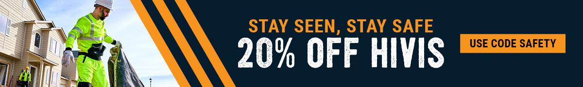 Stay Seen, Stay safe. 20% off hivis. Use code SAFETY