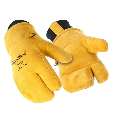Insulated Water Resistant Cowhide Leather Glove with 3-Finger Mitt with Double Cuff