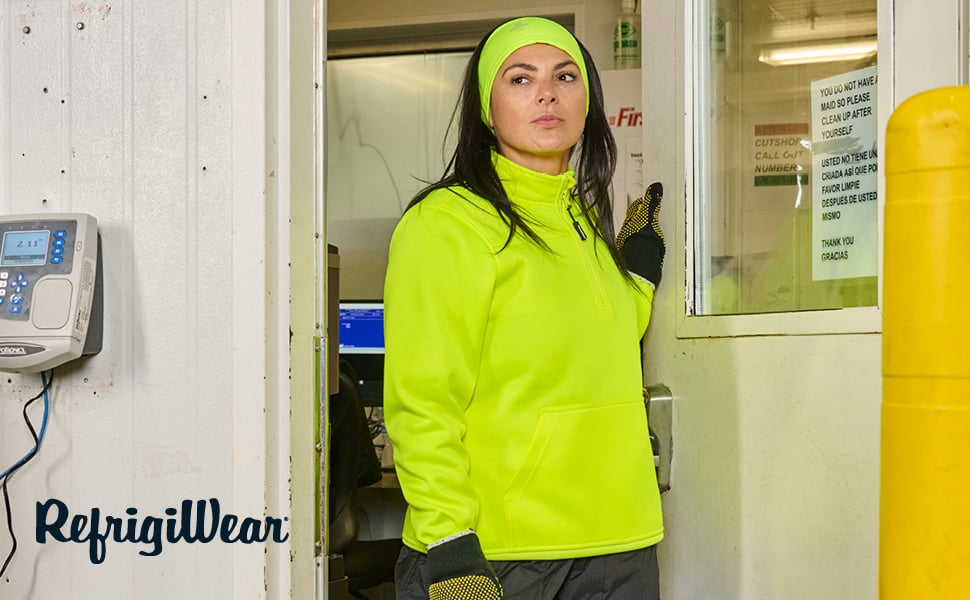 Woman wearing the HiVis Women's Quarter-Zip Fleece Sweatshirt