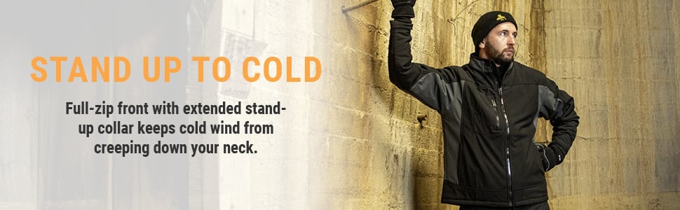 STAND UP TO COLD Full-zip front with extended stand-up collar keeps cold wind from creeping down your neck.
