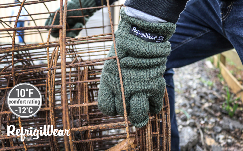 Person working outside in the cold wearing the insulated wool gloves from RefrigiWear