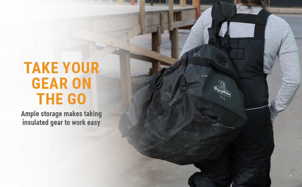 TAKE YOUR GEAR ON THE GO Ample storage makes taking insulated gear to work easy