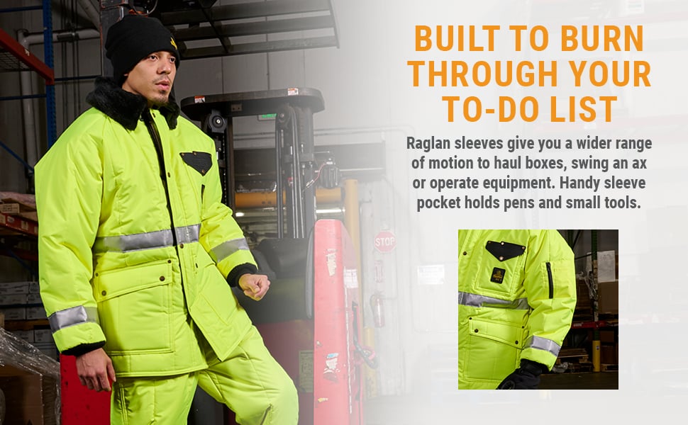 Built to burn through your to-do list. Raglan sleeves give you a wider range of motion to haul boxes, swing an ax or operate equipment. Handy sleeve pocket holds pens and small tools. 