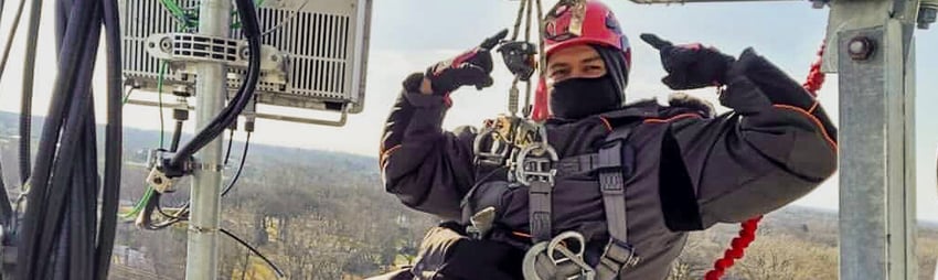 Steven, a tower climber near Chicago, prefers PolarForce gear to stay warm and flexible on the job.