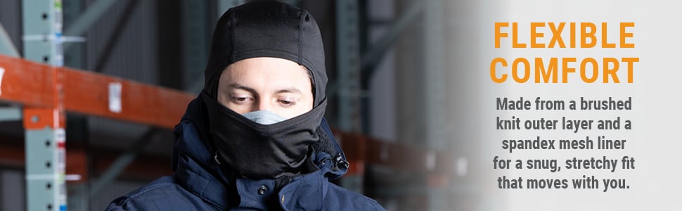 FLEXIBLE COMFORT Made from a brushed knit outer layer and a spandex mesh liner for a snug, stretchy fit that moves with you.  