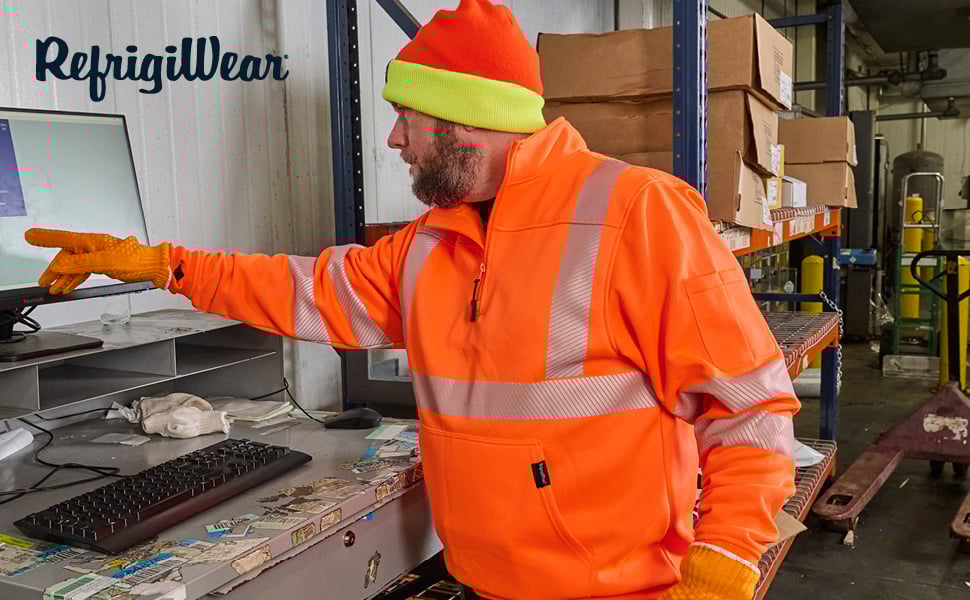 Man wearing the HiVis Quarter-Zip Sweatshirt