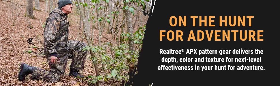 ON THE HUNT FOR ADVENTURE- Realtree™ APX pattern gear delivers the depth, color and texture for next-level effectiveness in your hunt for adventure.