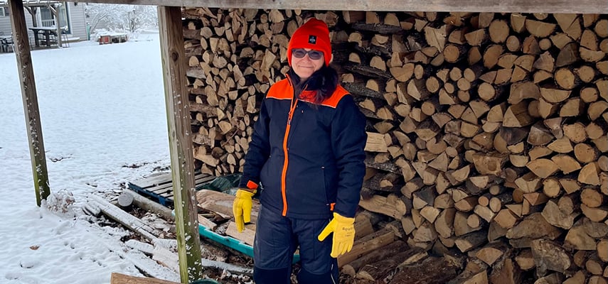 Mara Ziegler outside in the snow wearing RefrigiWear