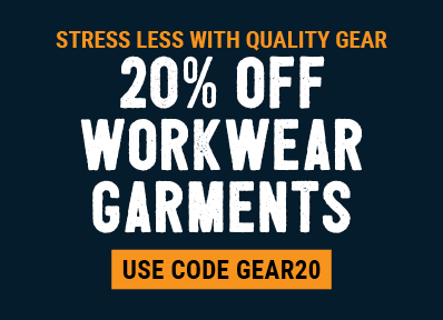 Stress less with quality gear. 20% off worwear garments. Use code GEAR20