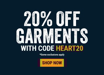 20% OFF GARMENTS WITH CODE HEART20 . Shop Now