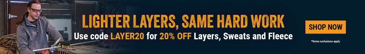 LIGHTER LAYERS, SAME HARD WORK. Use code LAYER20 for 20% OFF Layers, Sweats and Fleece.  Shop now.