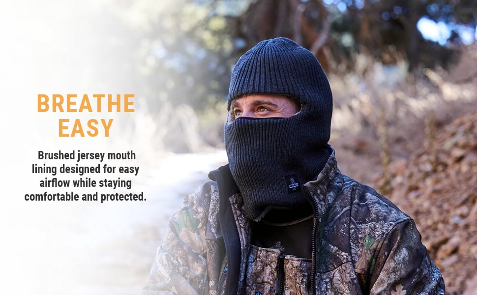 BREATHE EASY. Brushed jersey mouth lining designed for easy airflow while staying comfortable and protected.