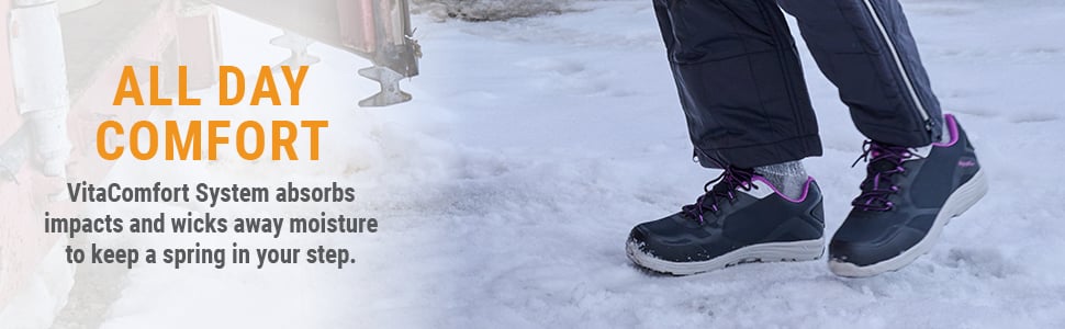 ALL DAY COMFORT VitaComfort System absorbs impacts and wicks away moisture to keep a spring in your step.