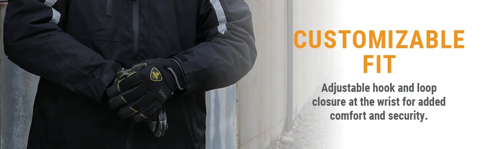 CUSTOMIZABLE FIT Adjustable hook and loop closure at the wrist for added comfort and security. 