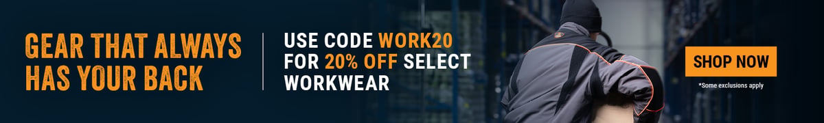 GEAR THAT ALWAYS HAS YOUR BACK. Use code WORK20 for 20% off select workwear. 