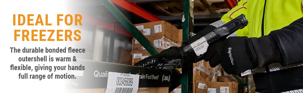 RefrigiWear Safe Grip Freezer Fleece Glove, insulated black work glove for cold storage and freezer work