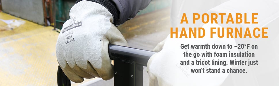 A PORTABLE HAND FURNACE Get warmth down to –20°F on the go with foam insulation and a tricot lining. Winter just won’t stand a chance.