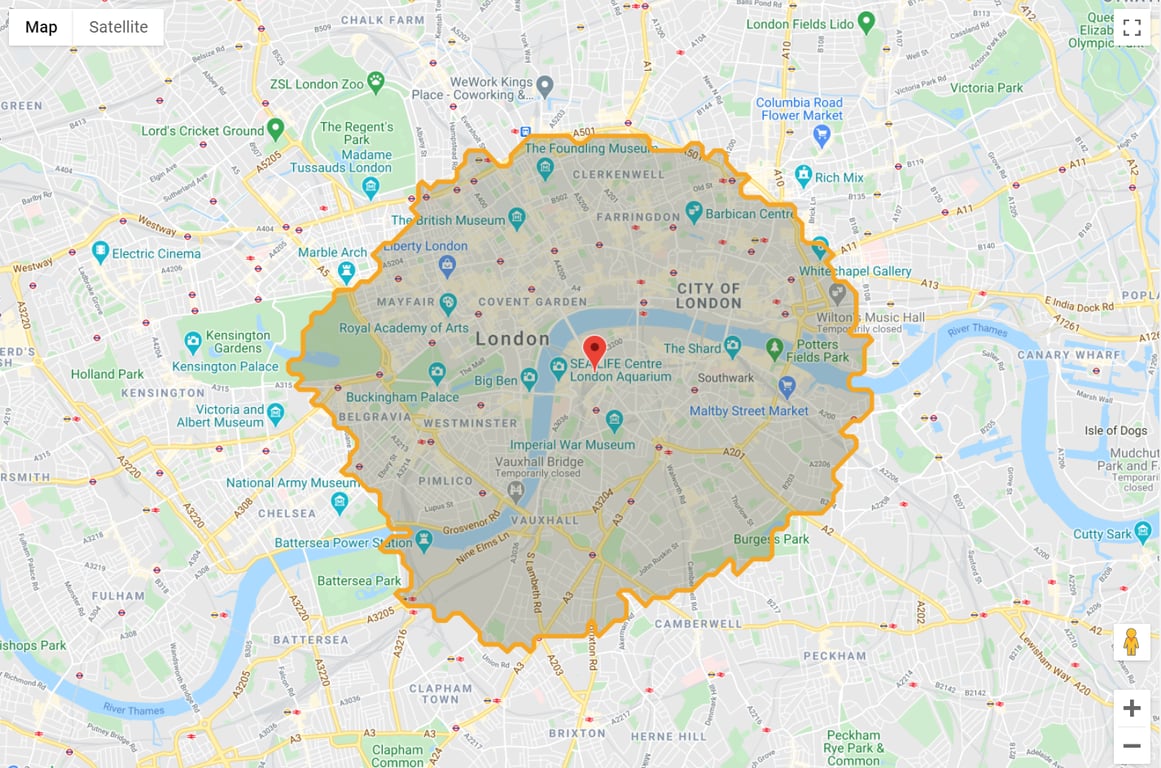travel time radius map google