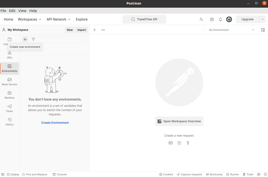 postman interface create new environment