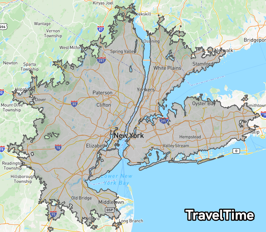 TravelTime 60 min isochrone