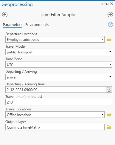 TravelTime Time Filter tool - ArcGIS Pro