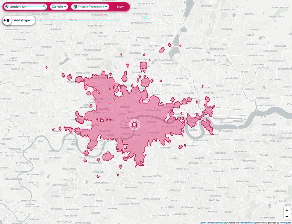 Public transport isochrone with islands