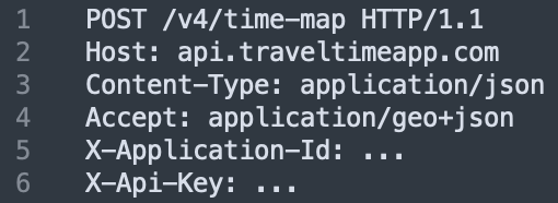 Example time-map request headers using GeoJSON