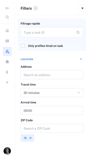 Side travel time search filter