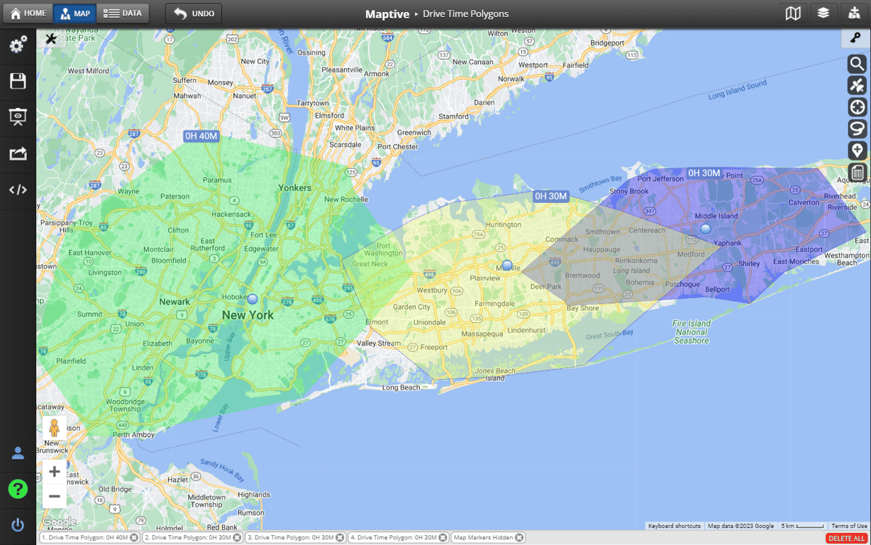 Maptive using the Google Maps API and in-house isochrone building.