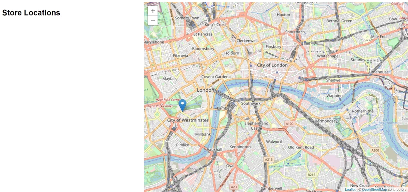 map of London with a blue pin next to Westminster