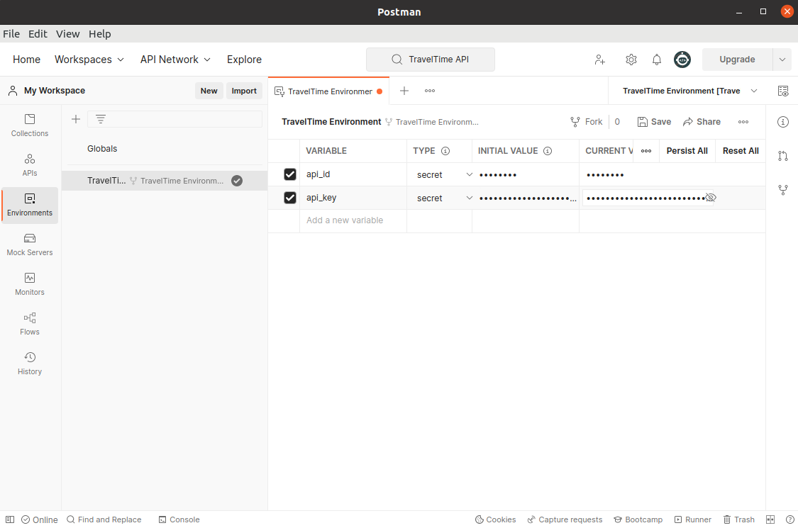 postman interface adding variables
