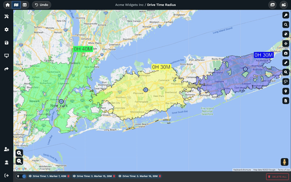 Maptive using the TravelTime Isochrones API