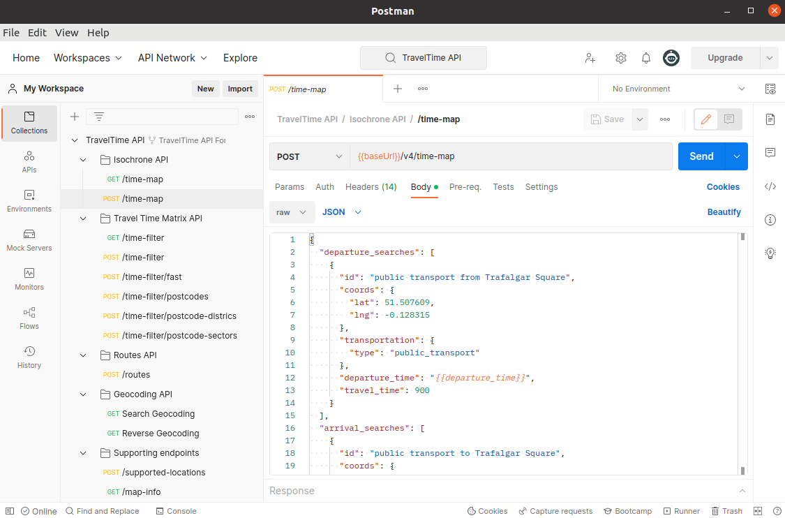 postman interface time-map request