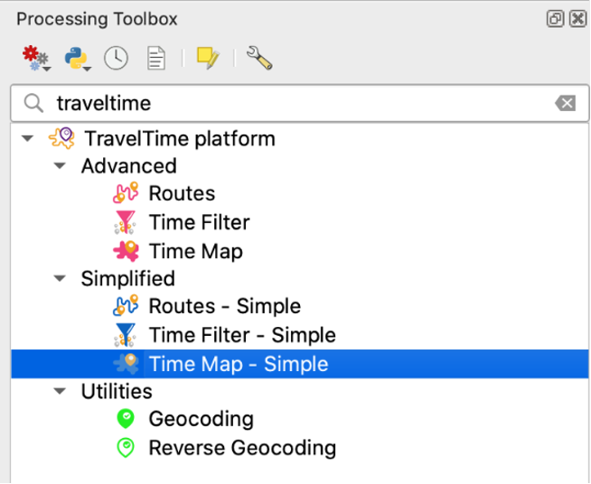 TravelTime QGIS plugin Time Map Simple